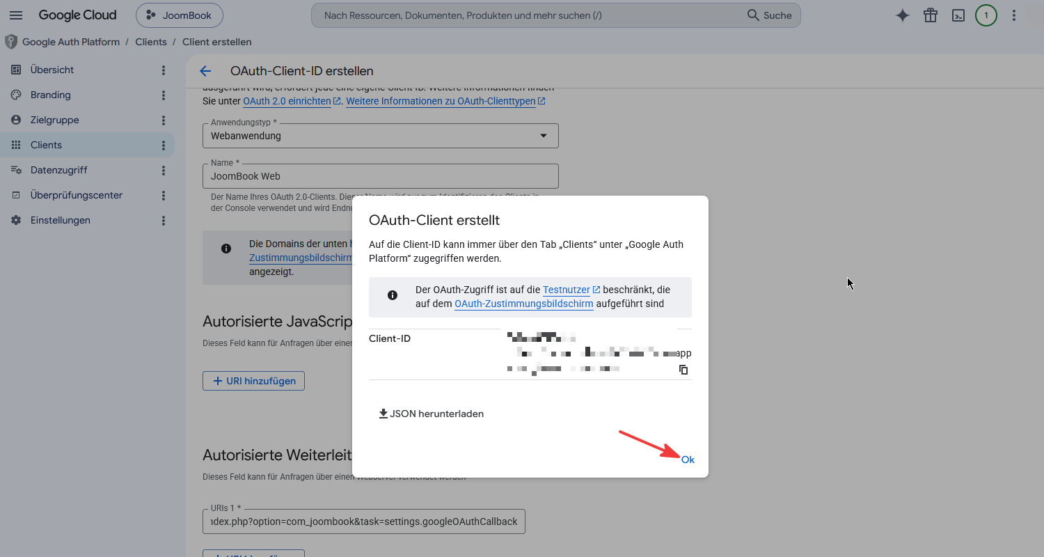 OAuth-Client erstellt