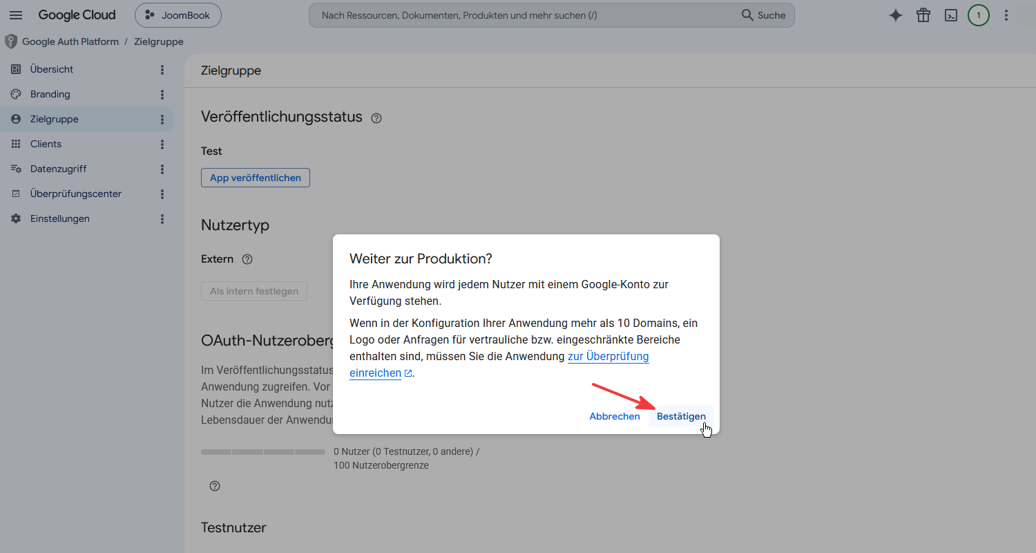 Weiter zur Produktion bestätigen